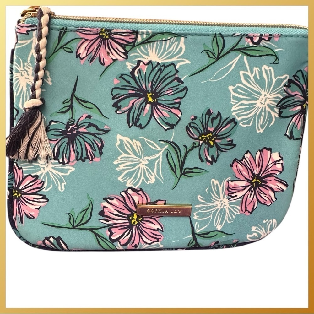 Sophia Joy Small Makeup Purse Kit Zip Tasseled Floral NWOT